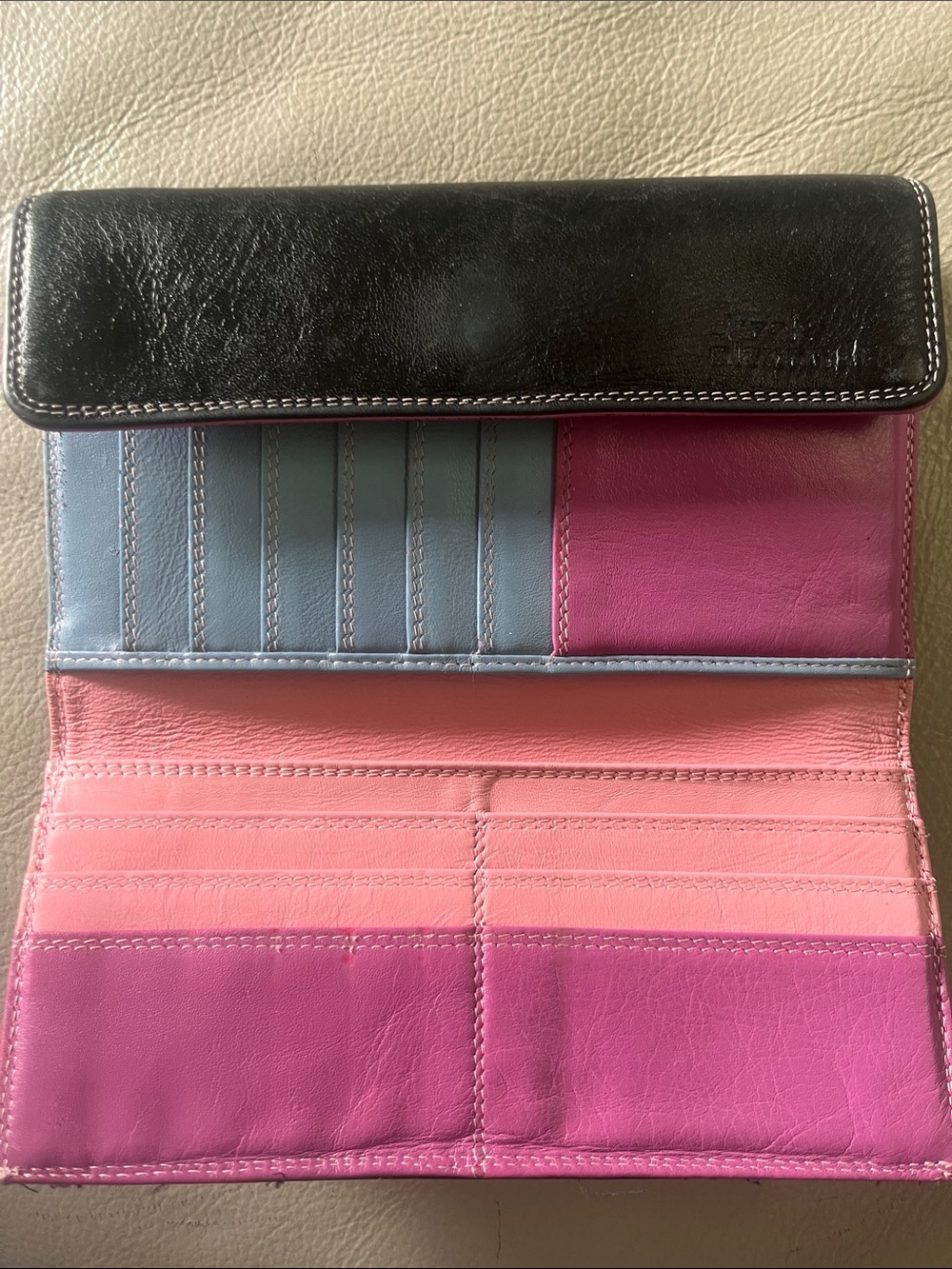 Derek Alexander Leather Tri-Fold Wallet - Brown Exterior, Multi-Color Interior